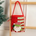 Knitted Christmas gift bag featuring 3D Santa Claus doll and red drawstring handles - Santa Claus