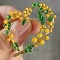Exquisite golden heart brooch with yellow beads and green crystals floral design - Heart Shape Yellow Fruit XD824507-1
