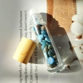Essential oil glass bottle with natural blue and brown crystal stones and bamboo lid - Apatite