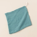 Detailed texture of green double-layer cotton gauze baby towel with white hanging loop - 23x23cm / Blue 1