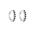 S925 Sterling Silber Creolen besetzt mit kleinen schwarzen Zirkonia Steinen - Platiniert Schwarzer Zirkonia