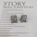 Silver molten metal stud earrings featuring a square zircon stone inlay - Geometric Square Zircon Stud Earrings / Silver