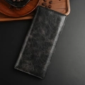 Men's long wallet in black vintage marble finish leather with a multi-slot card design - Black