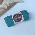 Pleated bubble shawl in teal blue cotton with wrinkled texture and handmade paper sleeve - Style #36