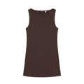 Deep brown pinstriped sleeveless mini dress with a straight cut and back zipper closure - S / Dark Brown