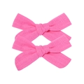 Pair of rose pink linen bow hair clips with textured fabric for girls and women - Bow Hair Clips Set / Rose Pink