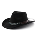 Cappello da cowboy nero bohémien con fascia in pelle decorata con perline e tesa curva - M (56-58cm) / Nero