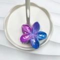 Gradient purple and blue plumeria flower hair claw clip with metallic luster finish - Magenta & Blue AB