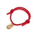Adjustable red braided rope bracelet with micro-paved gold pineapple pendant and crystals - Pineapple