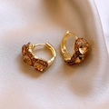 Gold-plated hoop earrings with champagne crystal floral accents in vintage style - Brown Crystal Style