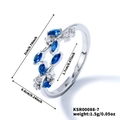 Silver leaf ring with blue marquise stones and clear gems, showing specific dimensions - Silver Tone With Blue Zirconia