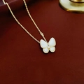 Elegant gold butterfly necklace with white mother of pearl and zircon on red background - 5# Necklace - Gold - Mother of Pearl Butterfly (Real Gold Plating)