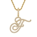 Detailed close-up of 18K gold letter F pendant with iced-out cubic zirconia stones - Letter F / Gold (Pendant Only)
