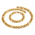 Ensemble collier et bracelet à mailles gourmette en acier inoxydable doré - 18cm / Or 3:1 Maille Figaro (12mm)