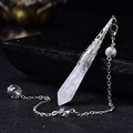 Vintage white crystal pendulum pendant with a hexagonal column and retro silver metal cap - White Crystal with Double Bead Pendulum Chain