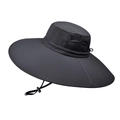 Cappello parasole grigio scuro a tesa larga con rete e cordino per la pesca all'aperto - Nero