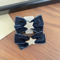 Paire de barrettes à cheveux en velours bleu foncé avec étoiles dorées scintillantes - Élastique Étoile / Bleu