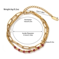 Detail view of double-layer gold titanium steel bracelet with red natural stone beads - Gold/Red Beads/Stainless Steel