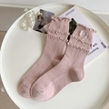 Calze rosa cipria con bordi a balze e ricamo a fiocco bianco in stile balletto - Taglia unica / Rosa