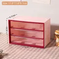 Pink 3-tier desktop storage drawer for stationery and cosmetics, size 17.8x11.8x9.7cm - Pink & Red Strawberry (1#)