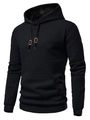 Detail of men's black waffle knit hoodie with striped hood lining and metal drawstring eyelets - S / Black