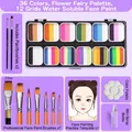 36-color water-based face paint kit with 12 slots, 9 brushes and makeup accessories - 40 Colors Flower Fairy Palette [9-Piece Starter Set]