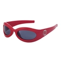 Y2K sporty red oval sunglasses with dark grey lenses and metal cross ring details - Big Red Silver Grey