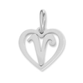 Polished stainless steel heart-shaped cutout pendant featuring initial letter V charm - Letter-V / Silver