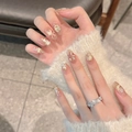Christmas fireworks press-on nails with snowflake, tree, and glitter on nude base - Extra Small (XS) / 2589 Almond