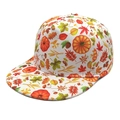 Flat brim baseball cap featuring autumn harvest patterns with pumpkins and maple leaves - Autumn Pumpkin Print (Mushroom)