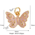 Pink enamel butterfly charm with gold plating and zircon accents, size 16x15mm - Two-Tone Plated Eagle L351518