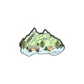 Detailed enamel pin badge featuring a yellow off-road car, snow mountain and Freedom text - FREEDOM Camper Van