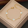 Pulsera de corazón dorada con dijes de esmalte rosa y azul y detalles de circón - Corazón Mezclado Rosa Azul