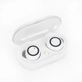 White Y50 TWS wireless earbuds with transparent oval charging case and black ring detail - White Body + Black Ring