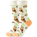 White crew socks featuring cute panda and bamboo patterns with vibrant orange accents - Size 35-42 / White Red Raccoon