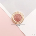 Detailed top view of 25.5mm pink rhinestone and pearl charm with golden metal base - Gold Round Pink