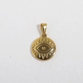 Macro view of a 24K gold plated evil eye pendant with radial texture and polished finish - K08-Sun Eye / Gold
