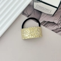 Minimalist gold rectangular metal hair tie with irregular hammered texture and black band - Style L Light Gold