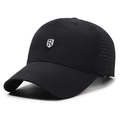 Black quick-dry baseball cap with R-shield embroidery and laser-cut side vents - Adjustable / Black Silver Embroidery