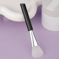 Soft silicone face mask applicator with black handle and silver ferrule on lavender background - Slanted Tail Style D / Black