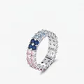 Anillo de plata S925 con doble fila de gemas coloridas degradadas sobre fondo blanco - Talla US 5 / Color Plata de Ley 925