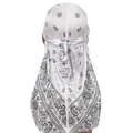 Silky white paisley durag with long ties and smooth finish for outdoor fashion use - White Paisley