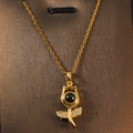 Elegant gold tulip pendant necklace featuring a black center stone and white zircon accents - Gold - Rose Flower Black Gem