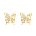Minimalist liquid butterfly stud earrings in gold with clear zircon stone wings - Rhinestone Inlaid Butterfly (K-1543)