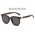 Gafas de sol cuadradas negras clásicas con patillas retro de madera y lentes grises - Montura Negra Lentes Gris Negro