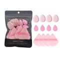 Set di 12 piumini da trucco rosa con spugne triangolari e a goccia in una borsa nera - Set di 12 Pezzi in Borsa Rosa