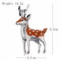 Fashionable Christmas reindeer brooch with orange enamel and white spots on silver metal - xz4570 Enamel Reindeer