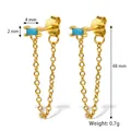 Minimalist S925 sterling silver tassel earrings with rectangular blue zircon in gold - Gold with Turquoise