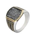 Anillo vintage de acero de titanio en plata y oro con piedras negras y diseño cuadrado - US 8 / Bicolor (Oro y Plata)
