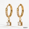 Elegant gold plated stainless steel hoop earrings with sparkling round zircon drop pendants - Square Pendant (KD3077) / Gold